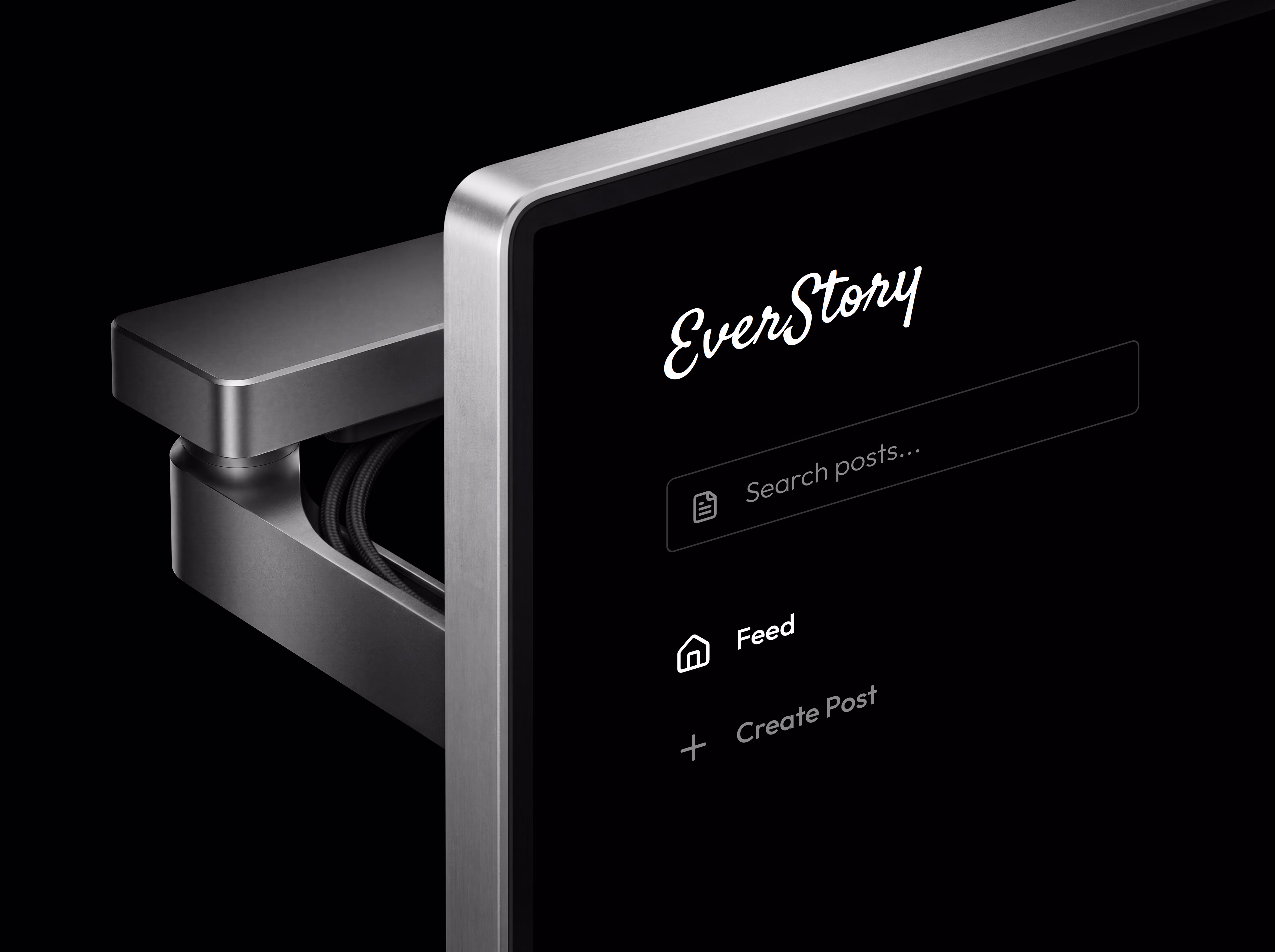 EverStory social platform interface showing a grid of image posts and feed controls