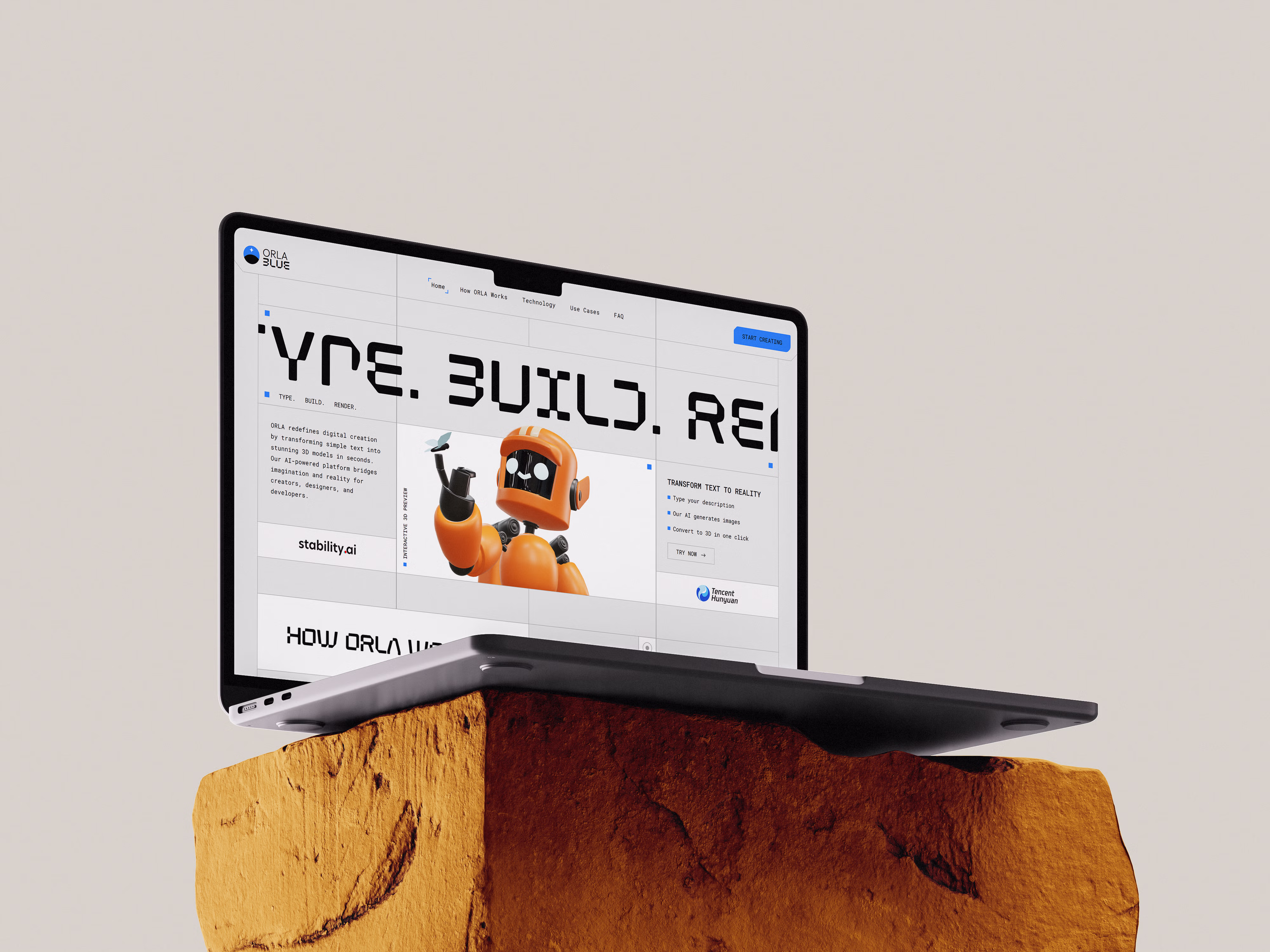 ORLA 3D asset generated from a text prompt, rendered in the interactive viewer